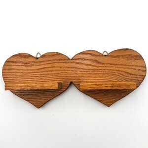 Vintage Double Heart Wall Shelf Display Countrycore Rustic Farmhouse Oak